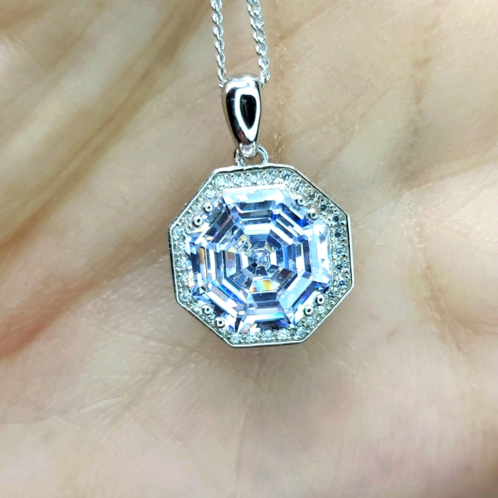 LUSTRO STELLA Octagonal Cut Premium Cubic Zirconia Pendant Necklace 18 in